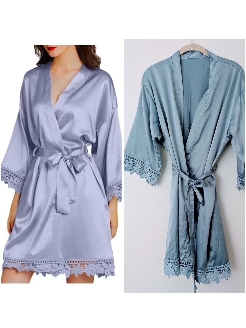 matte satin robe in dusty blue wedding party bridal shower honeymoon one size